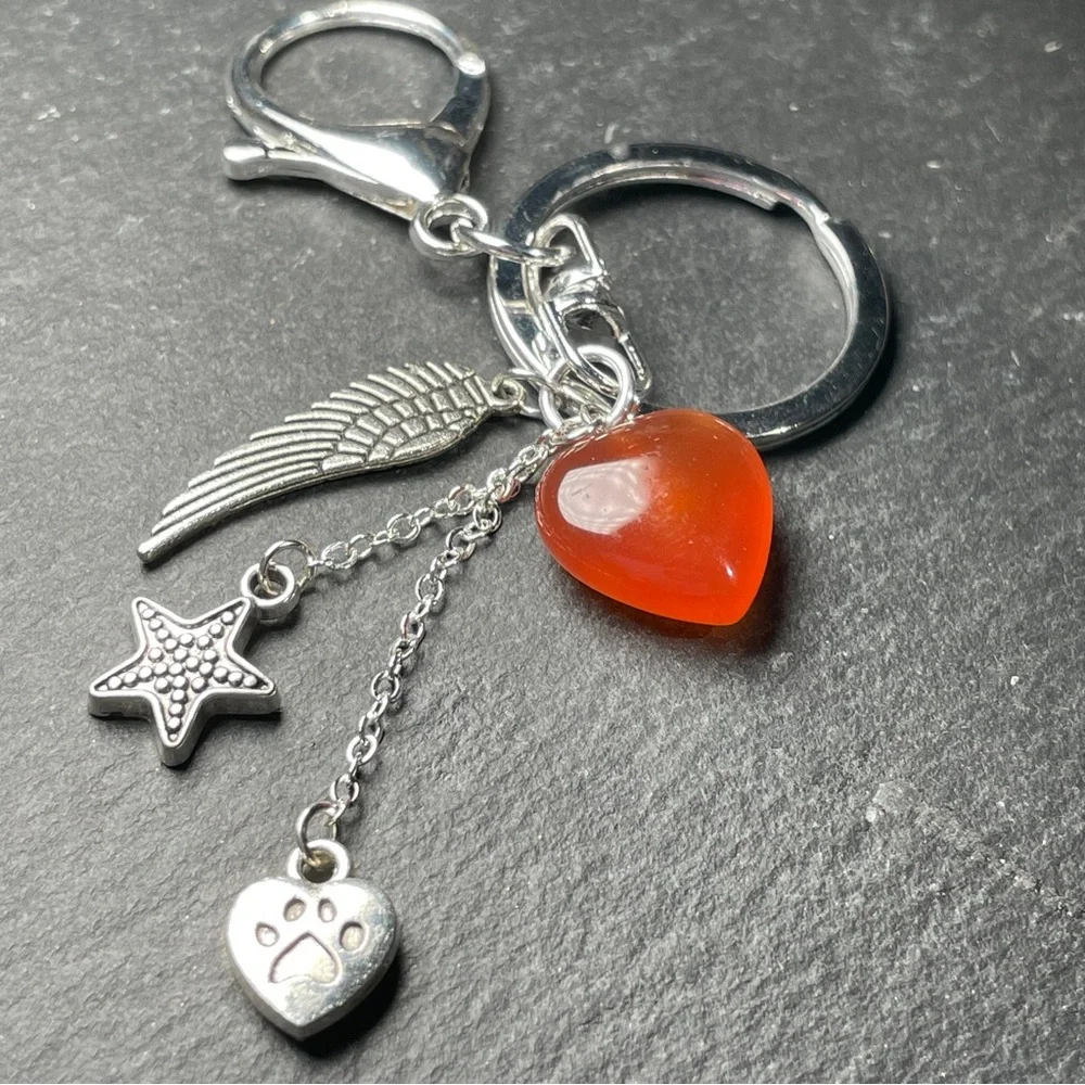 REDUCED Carnelian Heart Keychain With Angel’s Wing Charm - Picture 2 of 12